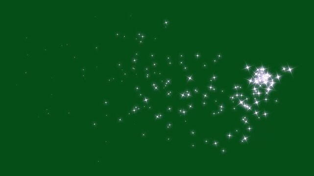 4k Magic glitter sparkling trail transition, magic dust, pixie dust path, white glittering magic shimmer, glowing light sparks and particles flare on green background. sparkling shining comet trace.