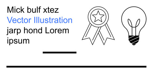 Education, innovation, creativity, achievement, recognition, inspiration. Black star badge, light bulb icon placeholder text. Achievement and creativity visuals for versatile © robu_s