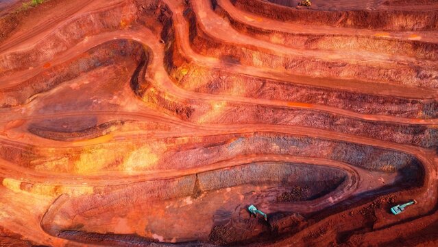 Aerial drone view of an iron ore mine HD