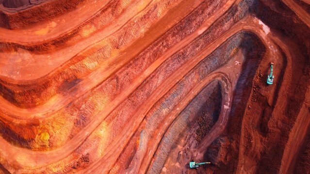 Aerial drone view of an iron ore mine HD