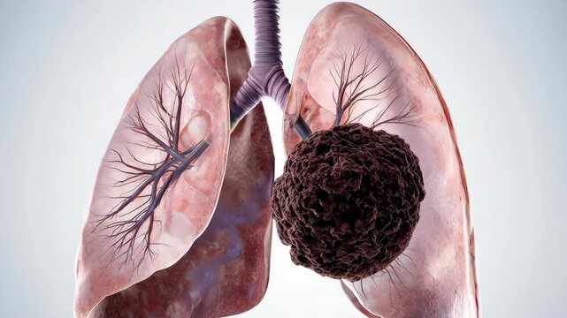 Lungs with Cancerous Tumor Medical Illustration.
