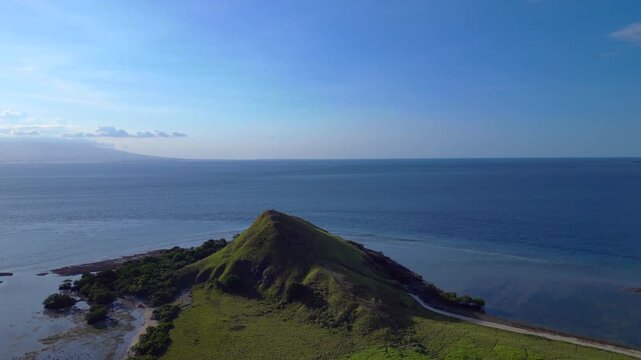 speed ramp Pulau kenawa hills island, boats anchoring Magic aerial view drone