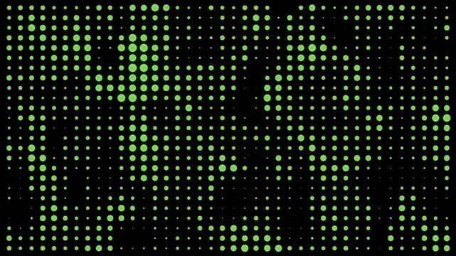 Animation shows green dots forming patterns on a dark surface