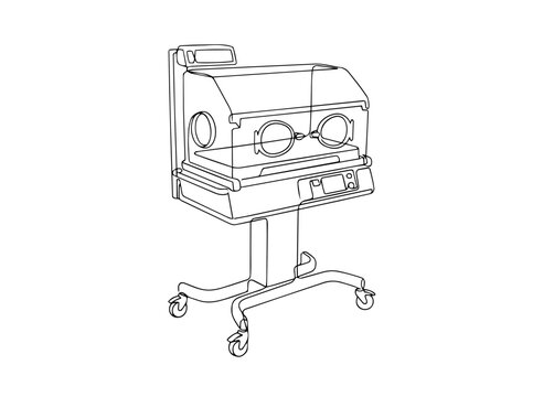 Empty neonatal incubator continuous line drawing. Pediatric intensive care and hospital equipment concept. Minimalist vector illustration
