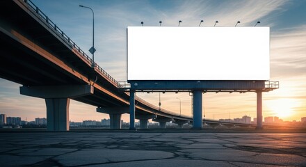 Obraz premium Blank billboard overpass cityscape sunset advertising space marketing promotion outdoor media