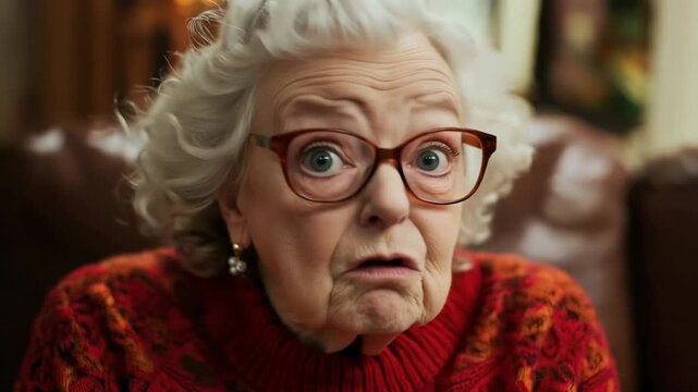 Surprised senior woman with wide eyes and open mouth showing an expression of complete astonishment and disbelief after hearing something shocking, showcasing a strong emotional reaction