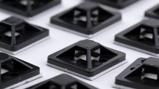 Plastic self-adhesive pad for installing nylon ties.