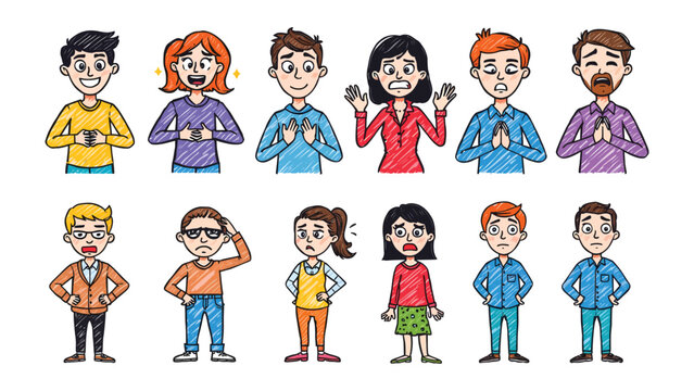 Diverse Emotions Unleashed: A vivid portrayal of individuals, each displaying a unique expression of emotion, creating a mosaic of human feelings. 
