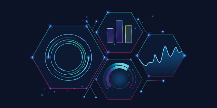 Abstract digital technology background with data analytics charts