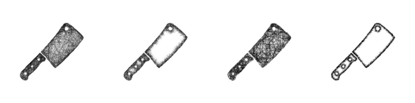 Sketch butcher knife icon design set