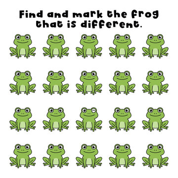 Find the Different Frog Visual Puzzle Activity for Kids