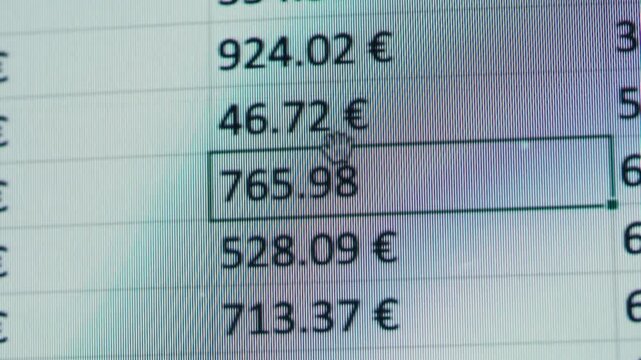 Close-up of financial cash flow data on PC screen. Mortgage payment sheet schedule. Loan fee