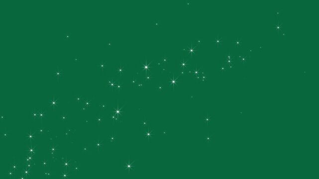2D Shiny glowing blinking stars transition on green screen loop animation, glitter trail magic dust shimmer particle on green background, chroma key fairy twinkle stars overlay sparkle in vibrant 4K