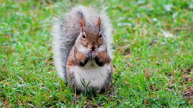 Grey Squirrel Eating Seeds in Grass Nature Wildlife Video