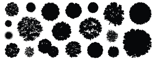 Minimal style CAD tree top view silhouette drawing, Set of graphics canopy elements symbol for architecture landscape design plan. Vector illustration. forest garden section © Addictive Stock