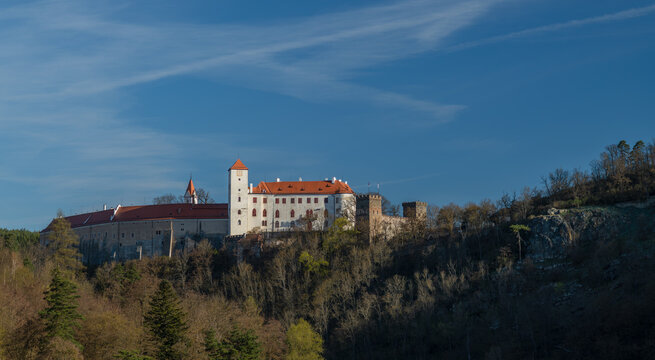 Valley dam river water castle forest spring morning in Bitov CZ 04 08 2026