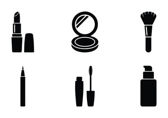 Obraz premium black and white makeup items silhouettes on white background