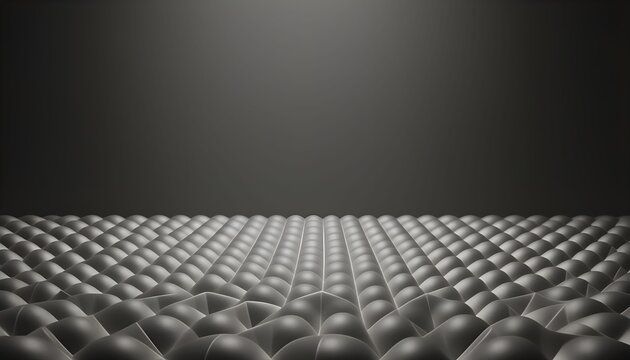 Abstract 3D Wavy Surface with Dark Rounded Spheres and Dramatic Top Lighting Background.