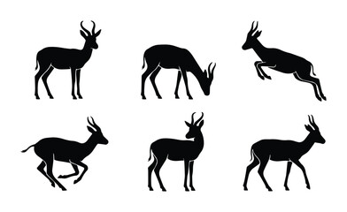 Fototapeta premium Deer in various poses as black and white vector icons on a transparent background