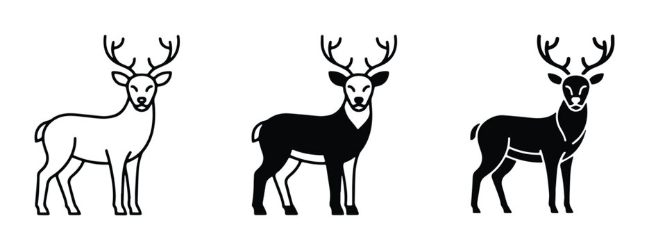 vector deer silhouettes set on white background