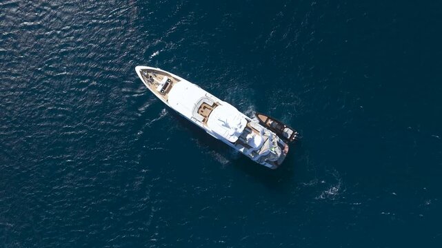 Aerial Video luxury yacht sailing in calm blue ocean Turkey coast