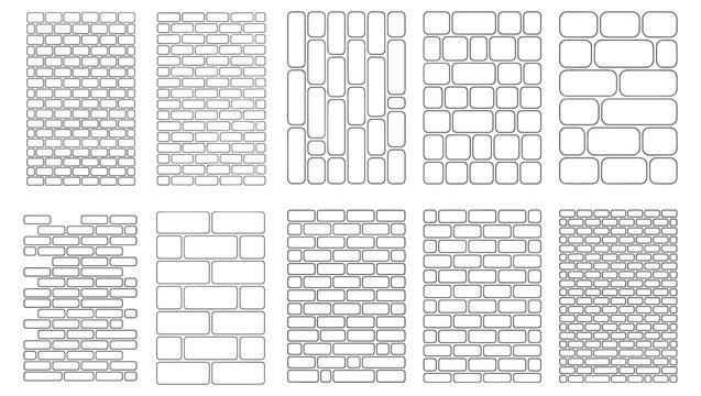 brick wall outline patterns vector set for construction and architecture on transparent background