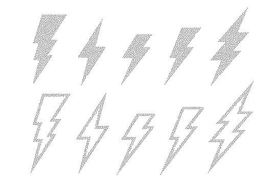 Halftone lightning bolt, lightening energy flash