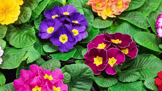 Primrose Timelapse of First Spring Flower Blossom. Primula Vulgaris Background