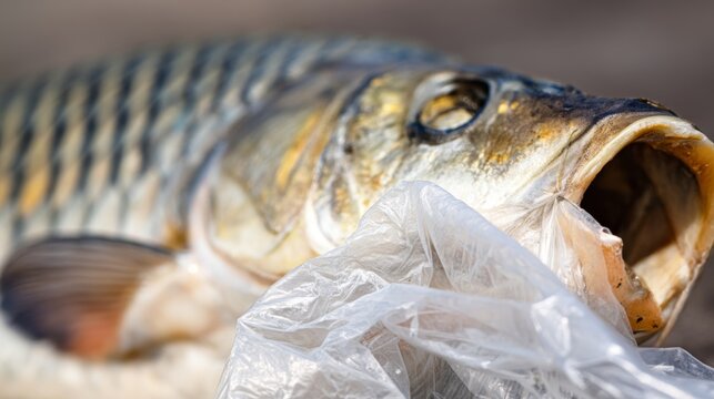 Dead fish consuming plastic pollution causing environmental crisis