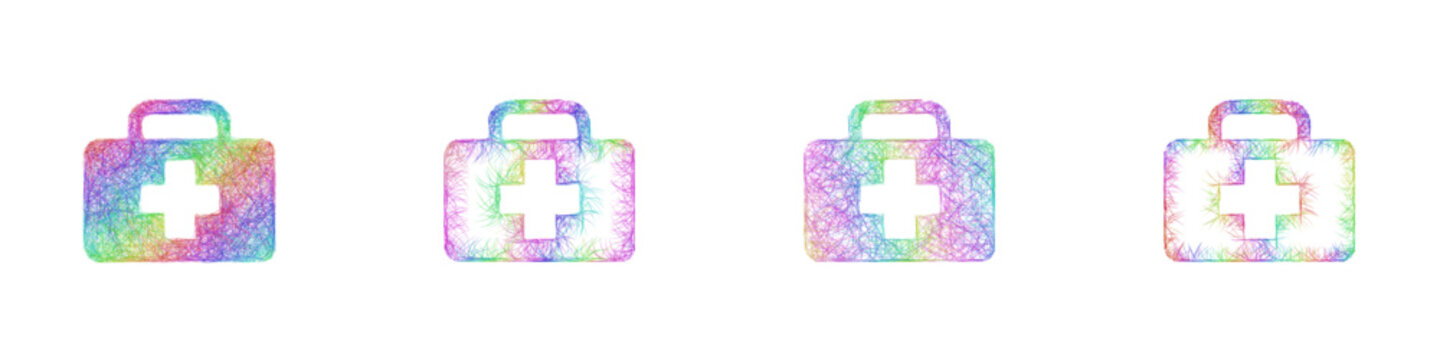 Rainbow color sketch first aid kit icon design set