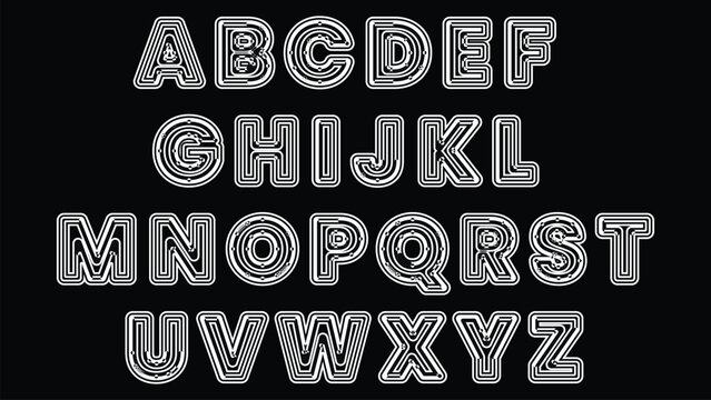 Double lined white alphabet letters on black background