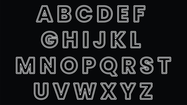 Outlined alphabet letters on black background