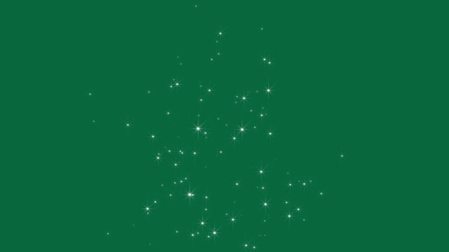 Fairy smooth sparkle stars with glowing glitter trail animation, twinkling magic dust and shimmer particles motion, star line path on green background, seamless motion graphics in vibrant 4K