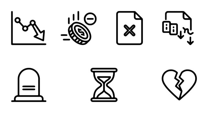 Business icons, finance symbols, 6 line icons, management signs