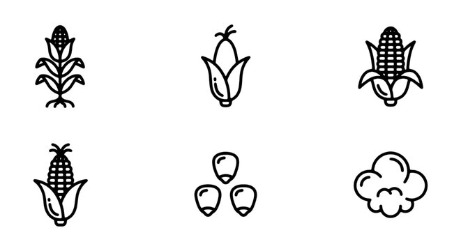 Black corn icons, corn illustrations, maize symbols, vector graphics