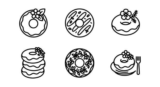 Pancake, donut, breakfast icons, food illustrations, vector set