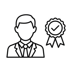 Obraz premium Man in suit with award or badge icon line art achievement recognition professional business employee shoulders