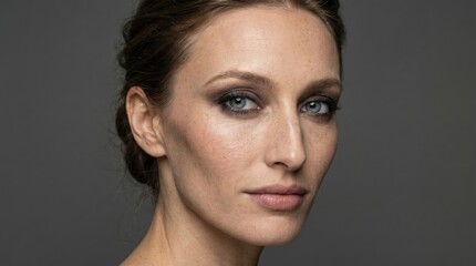 Naklejka premium Portrait of a woman with smoky eyes. Inner strength meets grace. 70 characters.