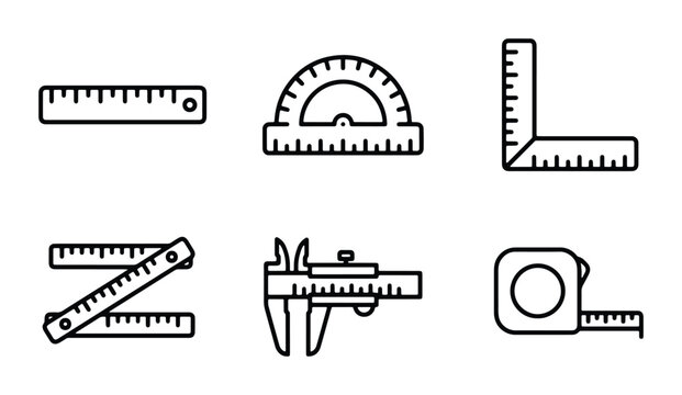 vector set of engineering measurement instruments including ruler protractor angle gauge vernier caliper and tape