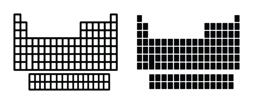 Periodic Table Elements, Chemistry Chart Icons, Science Education Graphics, Black and White Chemical Symbols