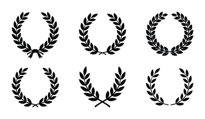 laurel wreaths silhouettes set on white background © Anwar