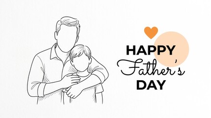 Fototapeta premium A black and white line drawing of a man and a boy with happy fathers day 
