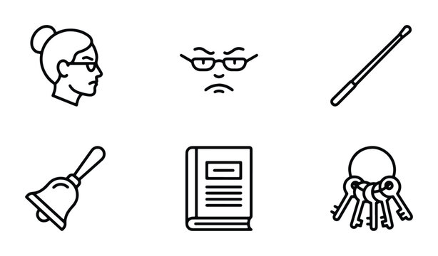 School Teacher Icon Set, Education Symbols, Classroom Objects, Learning Tools, Academic Icons, Vector Graphics
