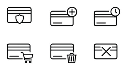 online banking and e-commerce vector set of six icons including credit cards with shield plus sign clock shopping cart © Anwar