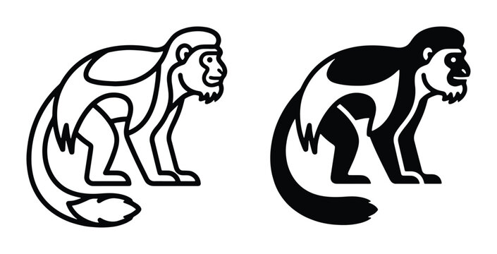 black and white vector illustration of two monkeys in different styles