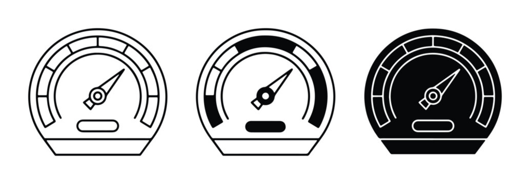 Speedometer Icons Set: Gauge, Dial, and Meter Vector Graphics for Performance and Measurement