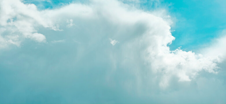 Puffy Billowy White Clouds In Teal Sky - Backdrop, Wallpaper, Background, Border, Frame, weather, Spring, Summer Cloudscape, Soft, Cloudy, Day, Serene, Peaceful, Relaxing, daytime, Lovely,