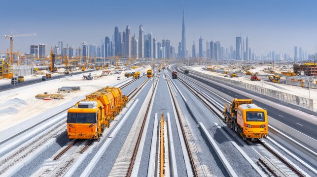 Expansion Zone with Multiple Tracklaying Machines in Urban Landscape