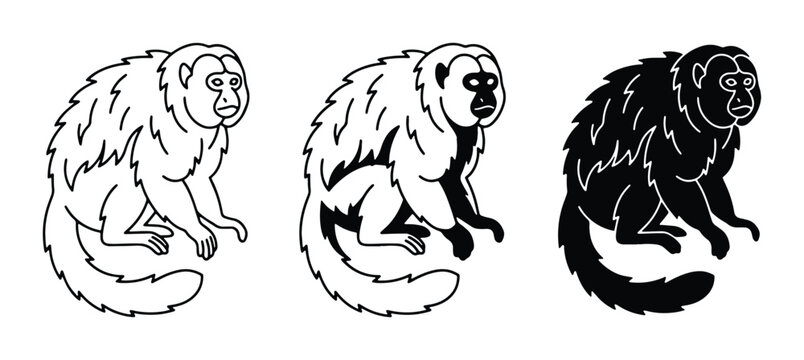 simple black and white vector illustration of three monkeys sitting down