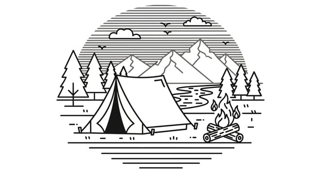 Camping in a serene mountain landscape.
